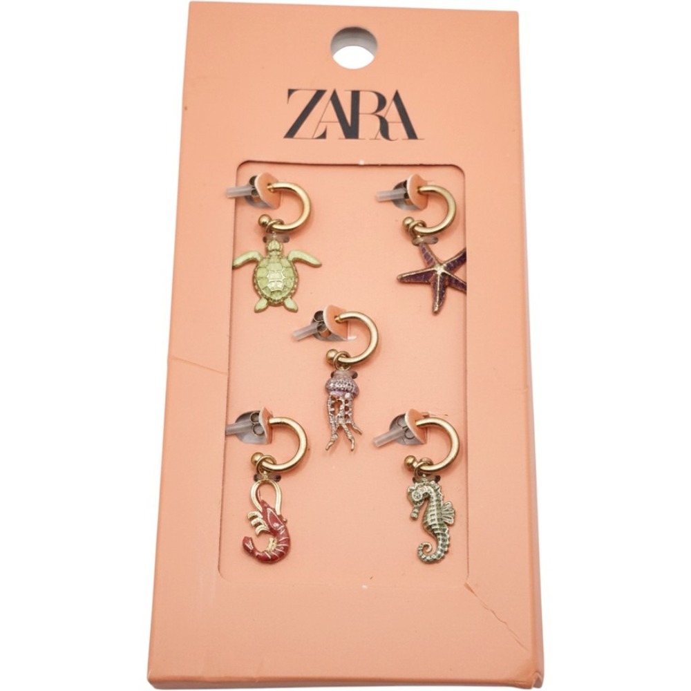 Zara Sea Life Enamel Charm Hoop Earrings Turtle Starfish Seahorse Vacation
